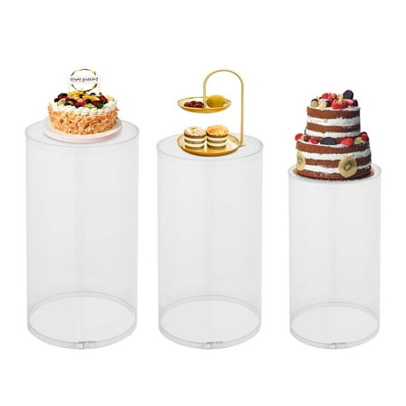 TFCFL 3pcs Clear Round Cylinder Wedding Cake Display Stand Freestanding Flower Column Stand