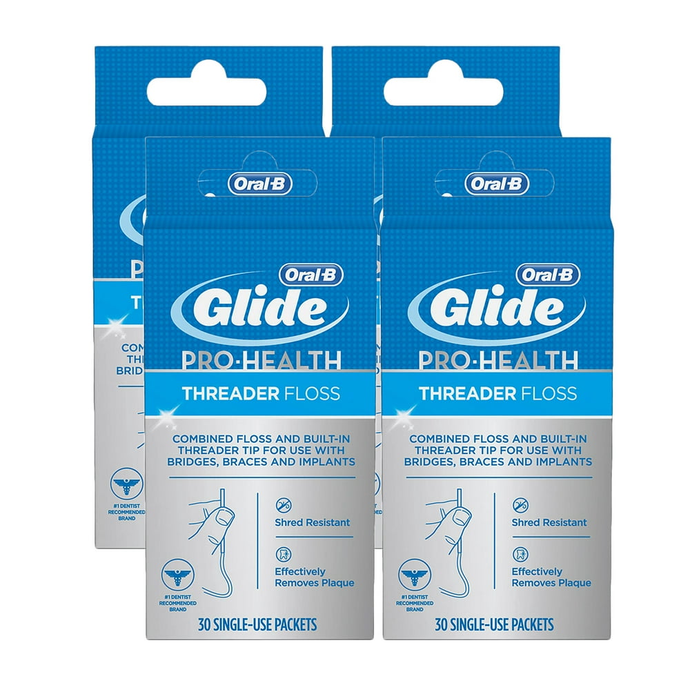 Glide Threader Floss, 30Count Boxes of SingleUse Packets (Pack of 4
