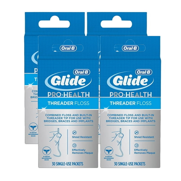 Glide Threader Floss, 30Count Boxes of SingleUse Packets (Pack of 4)