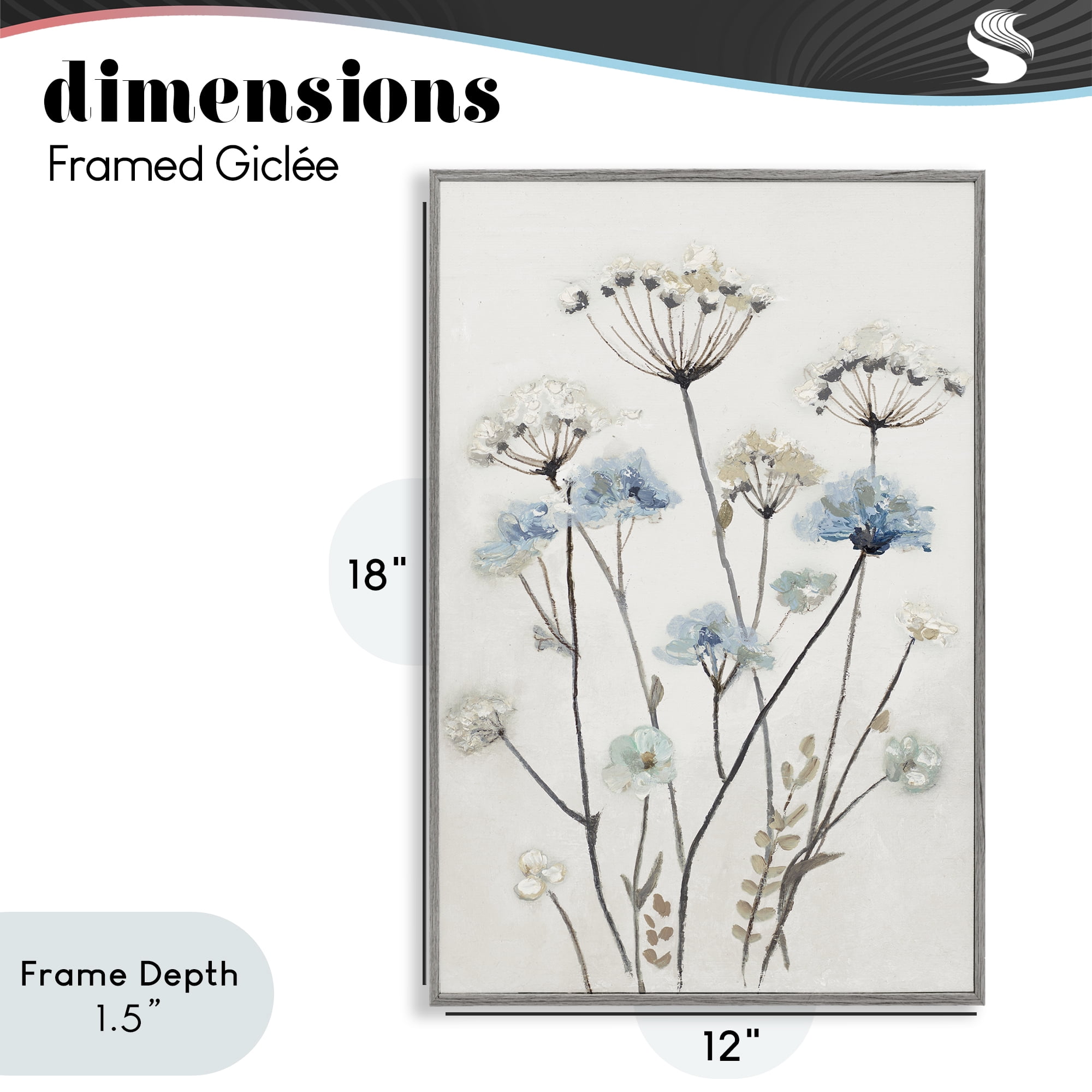 Stupell Industries Soft Jardin Azul Gray Framed Giclee Art, design by Patricia Pinto