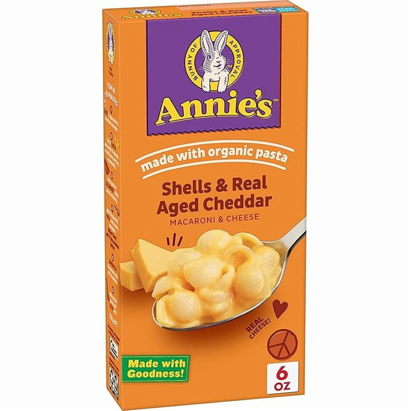 Pack of 2 Annie's Shells and Real Aged Cheddar Mac and Cheese with Organic Pasta, Made with Real Cheese, Dinner Side or Snacks, 6 oz