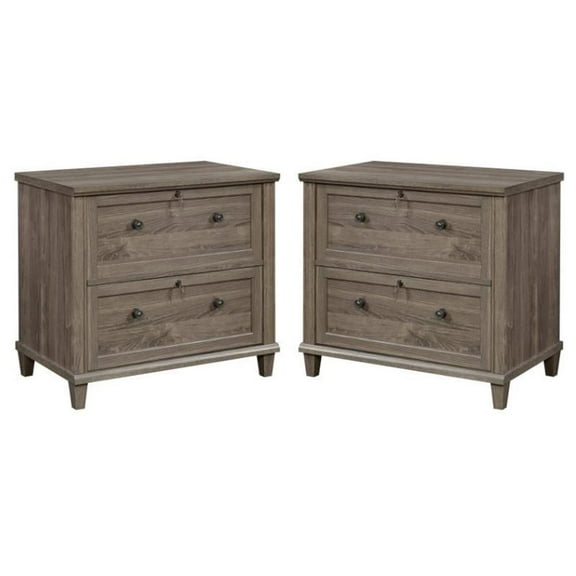 Home Square 2 Piece Contemporary Wood Lateral Filing Cabinet Set in Emery Oak