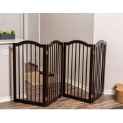 KAINSY Pet Gate with Arched Top- 4 Panels- 32 Inch Fence - Free Standing Folding Z Shape Indoor Doorway Hall Stairs Dog Puppy Gate - Espresso - 32" Height-4 Panels