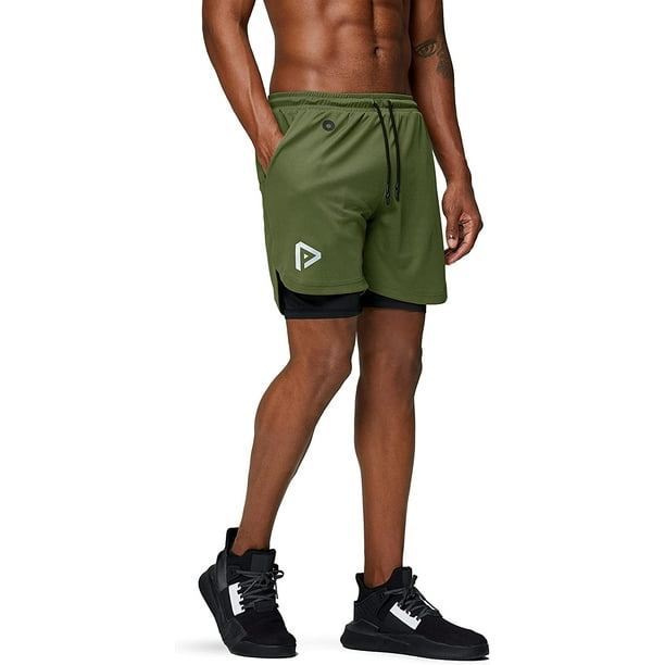 Pinkbomb Men's 2 in 1 Running Shorts with Phone Pocket Gym Workout Quick  Dry Mens Shorts 5 Inch 