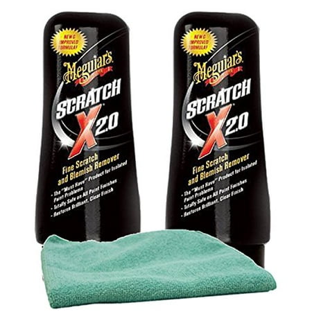 Meguiar's Scratch-X 2.0 Fine Scratch & Blemish Remover (7 oz.) Bundle with Microfiber Cloth (3 Items)