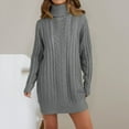 thumbnail image 2 of Women's Sweater Dress Autumn Winter New Slim Knit Dress Turtleneck Cable Pattern Long Sleeve Knitted Gown Dress, 2 of 5