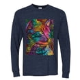 thumbnail image 3 of Colorful Cat Portrait | Cat Lover Owner | Dean Russo Art Animal Lover Mens Long Sleeve Shirt, Vintage Heather Navy, 2XL, 3 of 5