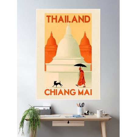 Kna Prints - Travel Poster - Chiang Mai Thailand Poster, UNFRAMED-12x18