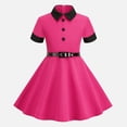 thumbnail image 2 of Gubotare Robes pour Filles Décontractées Robe pour Filles Décontractée Col Rond Ligne A Manches à Volants Longueur Genou Robes Taille 8-9 (Rose Vif, 8-9 Ans), 2 of 7