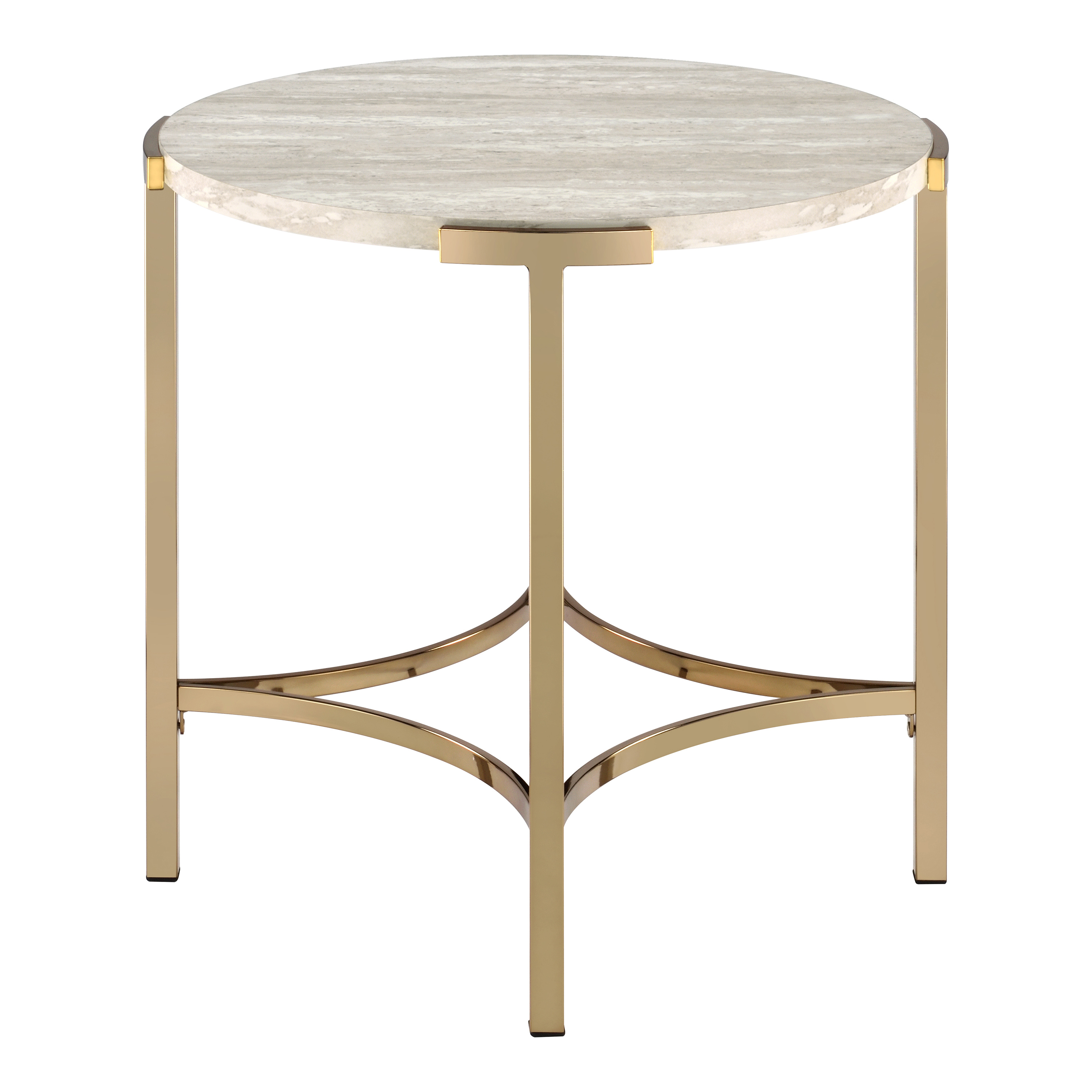 Furniture of America Heure Round Metal Champagne and White End Table