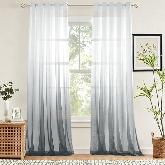 Cortinas Semitransparentes Degradadas para Sala de Estar y Balcón: Cortinas Que Filtran La Luz y Bloquean El Sol, con Iluminación Suave y Difusa y Tejido de Poliéster Ligero.