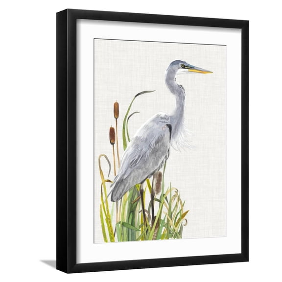 Art.com Waterbirds & Cattails I Art Print by Naomi McCavitt, Black Frame Wall Art, 17" x 21"