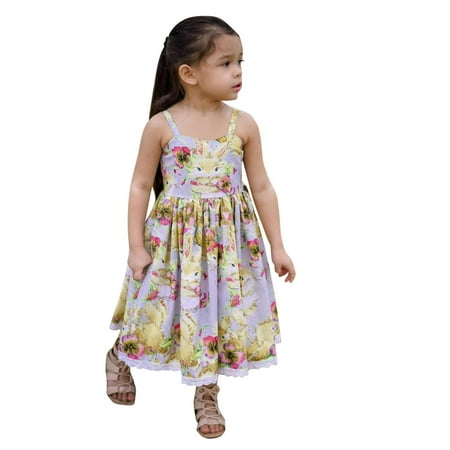 

Toddler Baby Girls Dress Easter Bunny Flower Print Suspender Princess Dress Sweet Sleeveless Party Dress