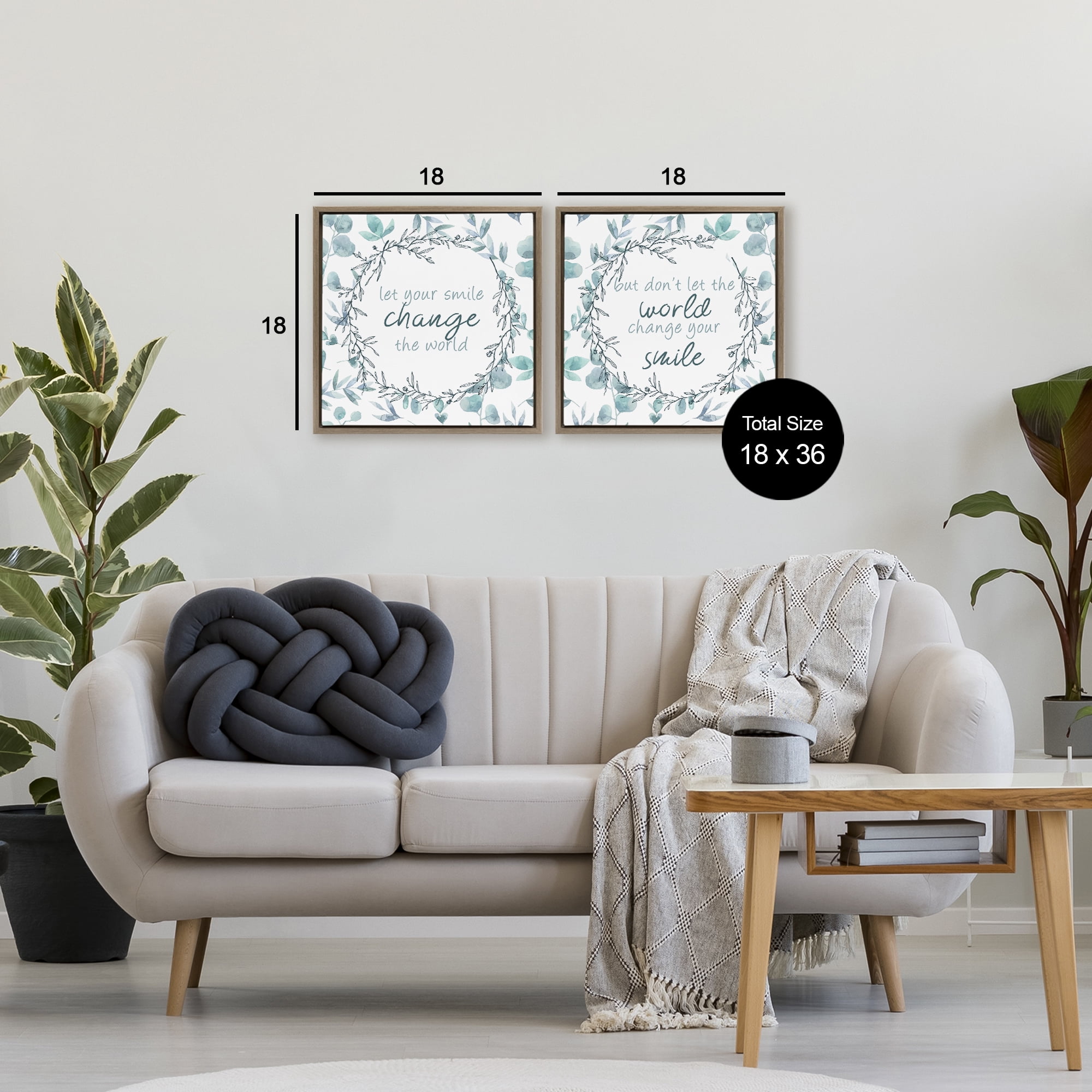 Stupell Industries Inspirational Smile Quotes 2 Piece Brown Framed Floater Canvas Set, design by Kim Allen