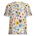thumbnail image 5 of Floral Colorful Flower Women's Short Sleeve T-Shirt Crew Neck Casual Summer Trendy Loose Fit Tops, 5 of 6