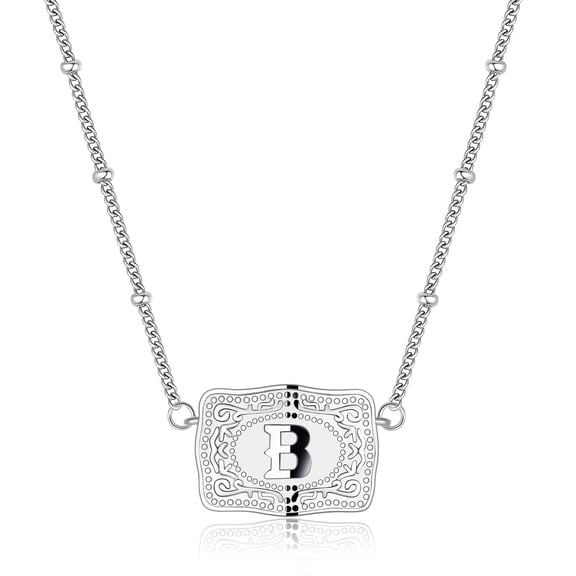 OHOB-COOL Rhodium-Plated Initial Letter Belt Buckle Necklace with Chain (Perfect Valentine's Day Gift)
