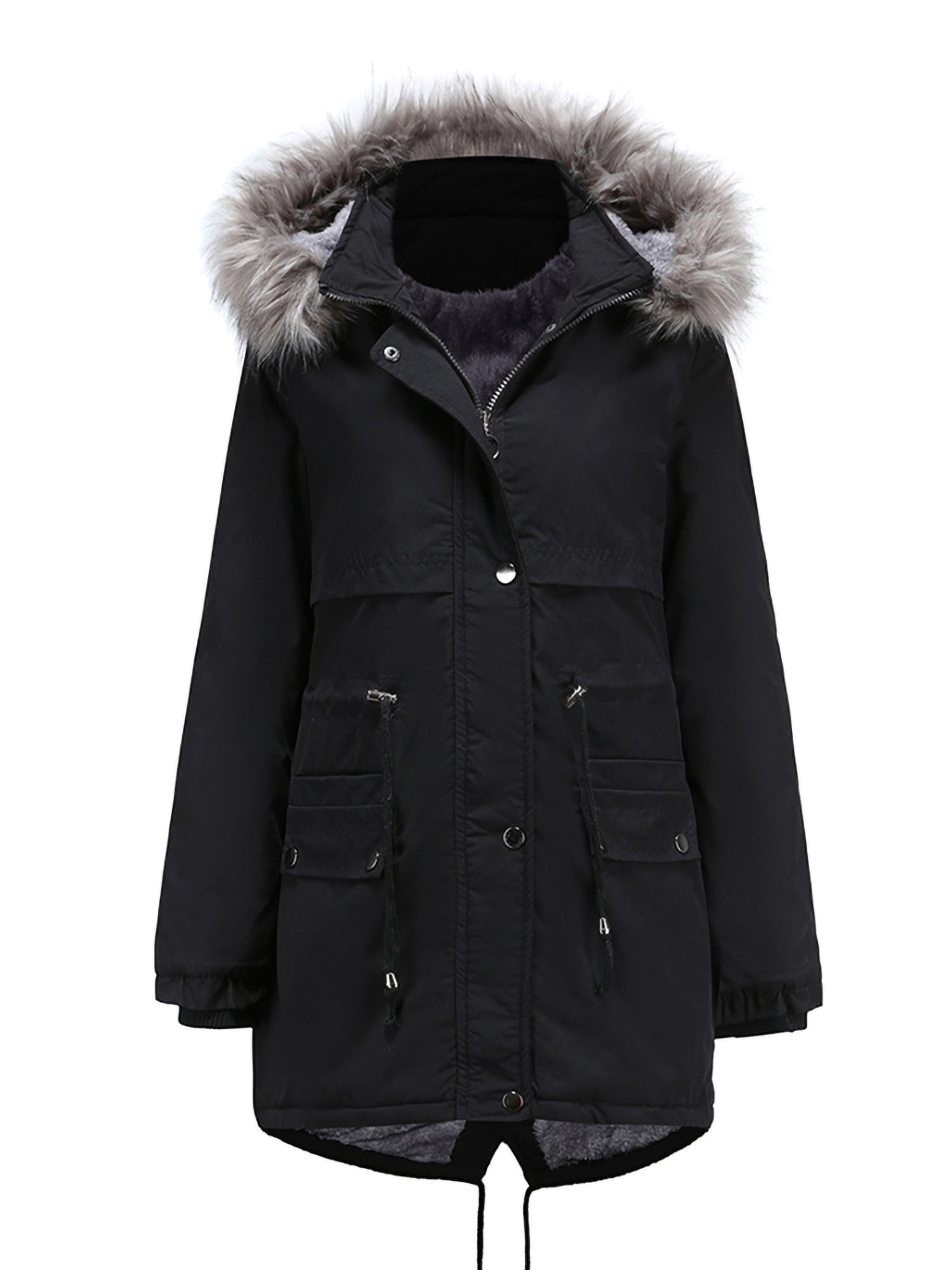 SFE Women Hoodie Coat Print Winter Warm Plus Velvet Jacket Outwear Overcoat with Pocket