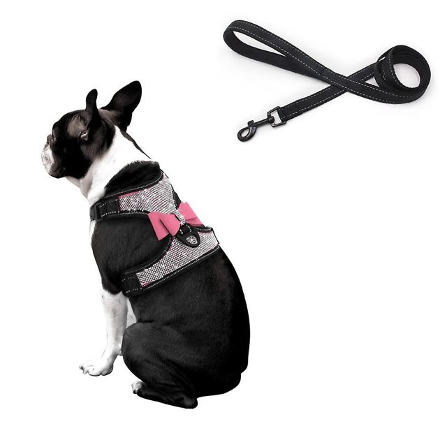 Arnés para perros con diamantes de imitación: chaleco reflectante de nailon con lazo brillante y correa para perros pequeños, medianos y grandes, para pasear, fiestas y bodas,