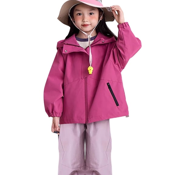 GiLiling Kids Rain Lightweight Waterproof Rain Coats Outerwear Hoodie with Side Pockets for Boys and Girls Jacket (Hot Pink, 18-24 Months)