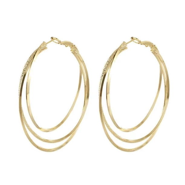 Aretes de Triple Capa con Luz Fluida, Aretes Grandes de Aguja de Plata 925 para Mujer, Aretes y Aretes de Plata Simples y Versátiles