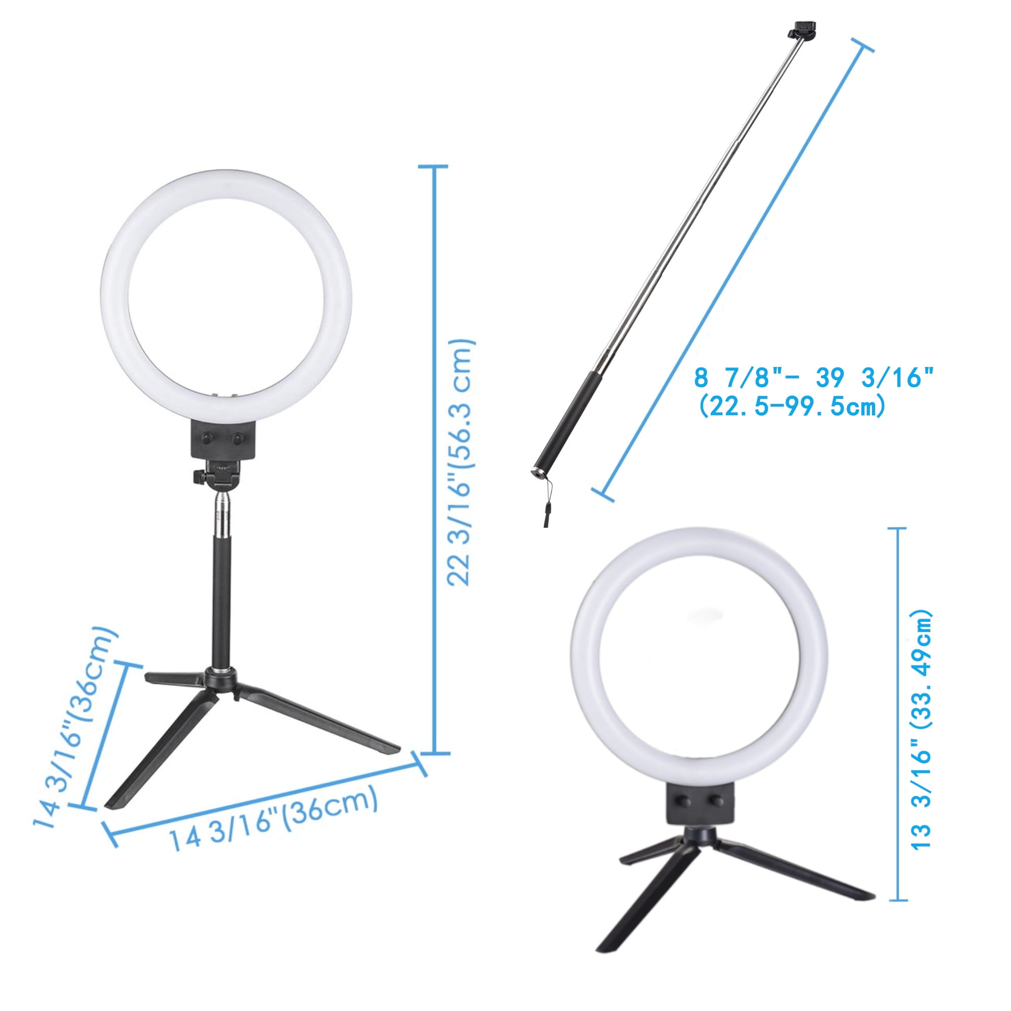 Yescom 8" 80pcs LED Ring Light Tabletop Stand with Selfie Stick Electric Fashion 5500K for Makeup Live Stream