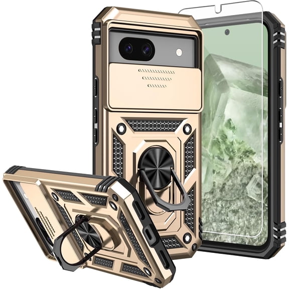 KOMI for Galaxy A16 5G Phone Case, A16 5G Case,with Screen Protectors and Camera Cover,[Military Grade] 16ft.Drop Tested Cover with Magnetic Kickstand Protective Case for Samsung Galaxy A16 5G, Gold