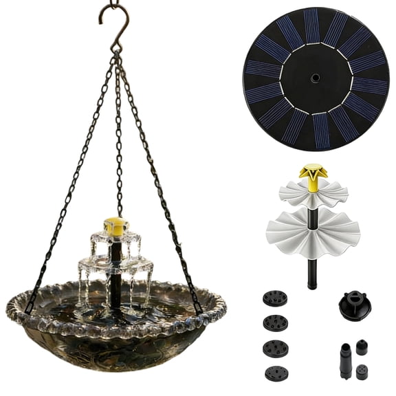 Solar Cascade Hanging Bird Bath Fountain, Outdoor Hanging Bird Bath with Solars Pump & Water Bowl, Hummingbird Feeders for Outdoors Garden Yard Patio Decoration