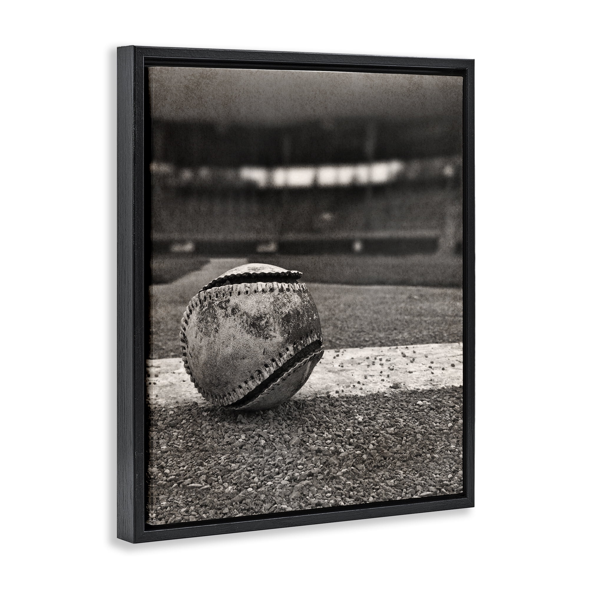 Stupell Industries Vintage Sports Weathered Baseball Black Framed Floater Canvas Wall Art, design by Marcus Prime