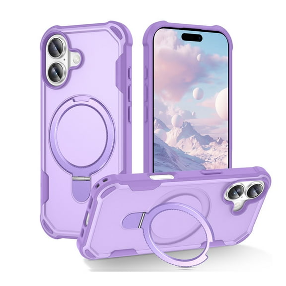 Protective Magnetic Kickstand Case for iPhone 17 with Tempered Glass Screen Protector - Light Purple
