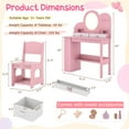 thumbnail image 3 of Costway Kids Vanity with Lights, 2 Drawers & 2-Tier Bookshelf, 3 Hooks & 2 Open Shelves Pink, 3 of 10