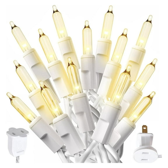 10 Ft String Lights with Christmas Tree Light Warm White - Indoor/Outdoor Decor - Xmas Lights for Holidays, 50 Twinkle LED Lighting on White Wire - Multi-Strand Connectable