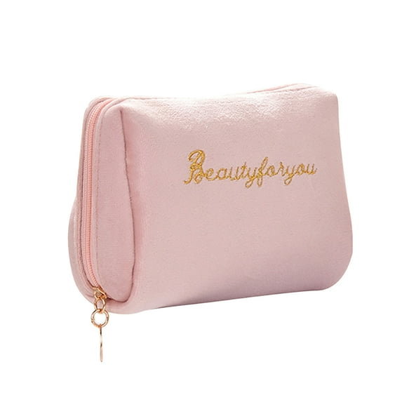 Portable Multifunctional Mini Zipper Handbags Cosmetic Bags Lipstick Pouch Velvet Makeup Bags PINK