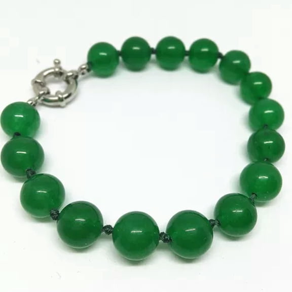 K-KED 8mm 10mm 12mm 14mm Real Natural Green Jade Round Beads Bracelet 7.5"-10 mm