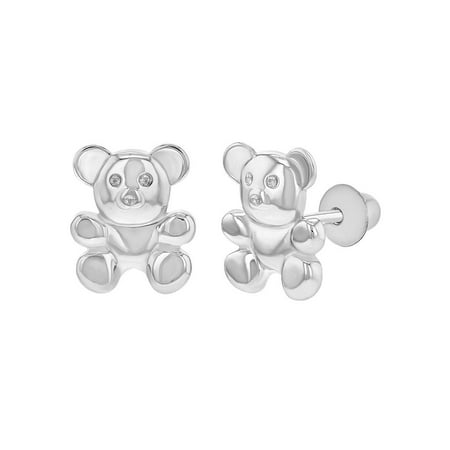 Teddy Bear Enamel Earrings - In Season Jewelry 925 Sterling Silver Little Teddy Bear Earrings Screw Back Baby Toddlers Girls