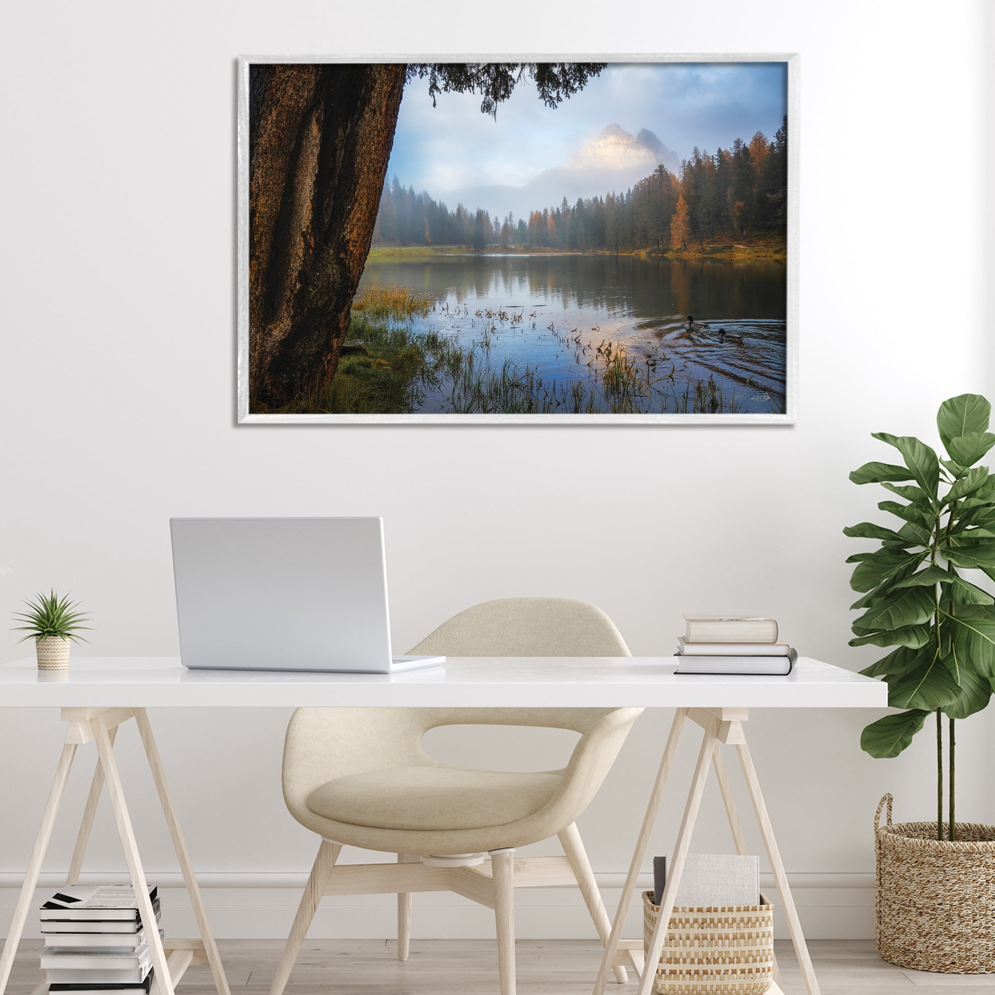 Stupell Industries Autumn Forest Reflections White Framed Giclee Art, design by Martin Podt