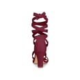 thumbnail image 2 of BLISSFUL STEP Women's Sandals Solid Color Mid Block Heels Lace up Sandals Burgundy 7, 2 of 7