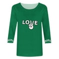 thumbnail image 4 of Hauts pour Femmes Manches Trois-Quarts Cœur Saint-Valentin Col Rond Imprimé Décontracté T-Shirt Ample Vert TTTTG, 4 of 5