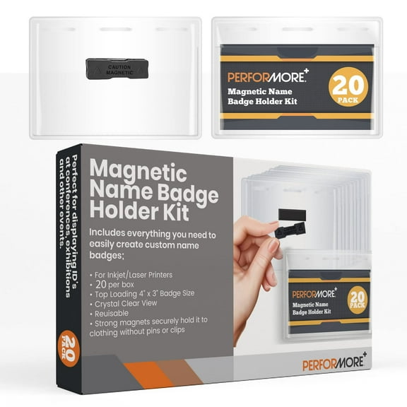 Magnetic Name Badge Holder Kit, 4" x3", 20 Pack, Clear Top For: IDs, Conventions, Exhibitors, and Events