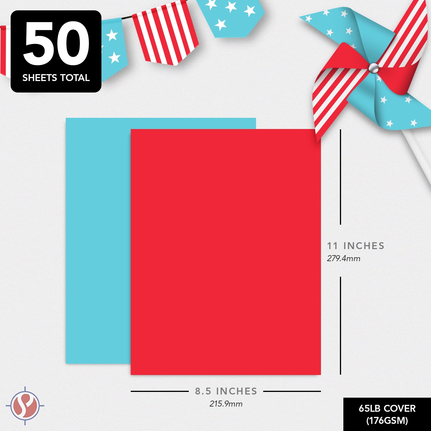 Patriotic Colored Card Stock Paper, American Red & Blue 8.5 x 11" Color Cardstock for 4th of July, Labor Day Greetings & Invitations, Arts & Crafts | 65lb Cover | 25 Red, 25 Blue (50 Sheets Total)