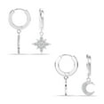thumbnail image 5 of LeCalla 925 Sterling Silver Moon and Star Drop Dangle Small Huggie Hoop Earrings for Women and Teen Set of 2 Pairs (22mm, 25mm), 5 of 7