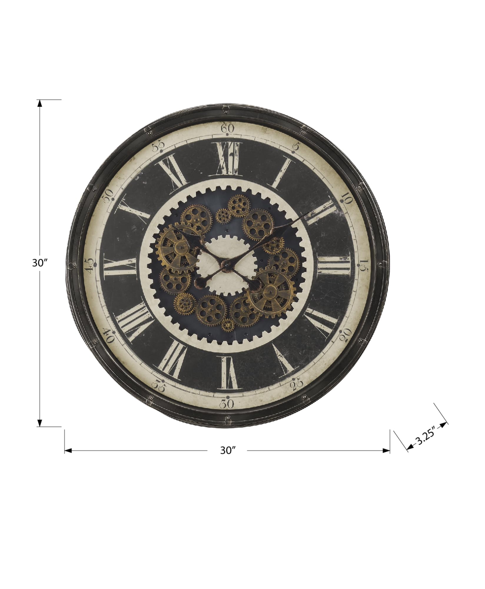Clocks - 30" Round - Gear Mechanism - Large Oversized - Wall Clock - Brown