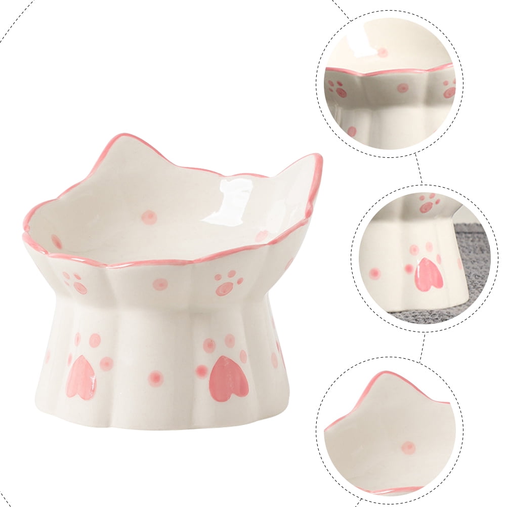 BESTONZON Cat Neck Protection Bowl Ceramic Multi-Color Stable Design 2Pcs