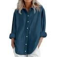 thumbnail image 2 of Blue Womens Blouses Womens Daily Casual Linen Shirts Long Sleeve Shirts Tops Casual Blouses Loose Fit Shirt Ladies Tops and Blouses, 2 of 6