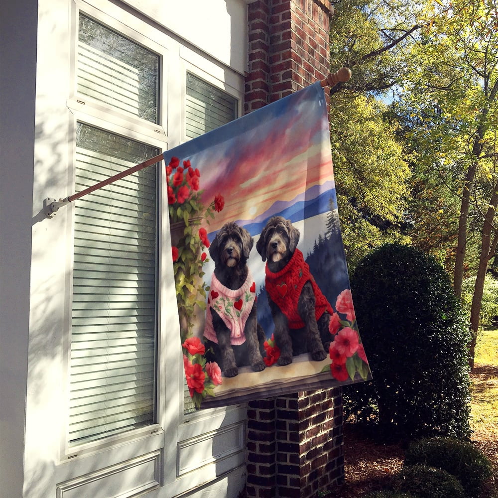 Portuguese Water Dog Two Hearts House Flag 28 in x 40 in