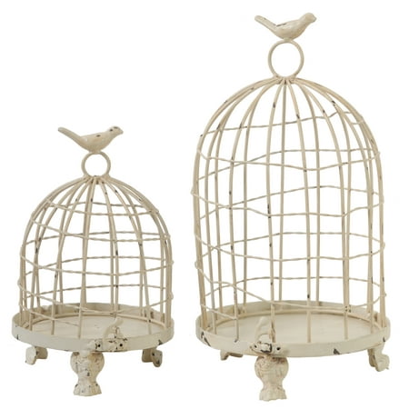 A&B Home Set of 2 Stella Decorative Birdcages with Bird Finial, Cream