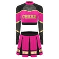 thumbnail image 3 of iiniim Costume de Cheerleading pour Femmes, Uniforme de Cheerleading 2 Pcs, Robe Crop Top avec Jupe Plissée Mini Rose Vif P, 3 of 5
