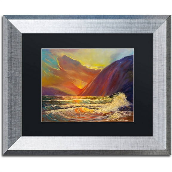 Trademark Fine Art "Hawaiian Coastal Sunset" Canvas Art by Manor Shadian, Black Matte, Silver Frame