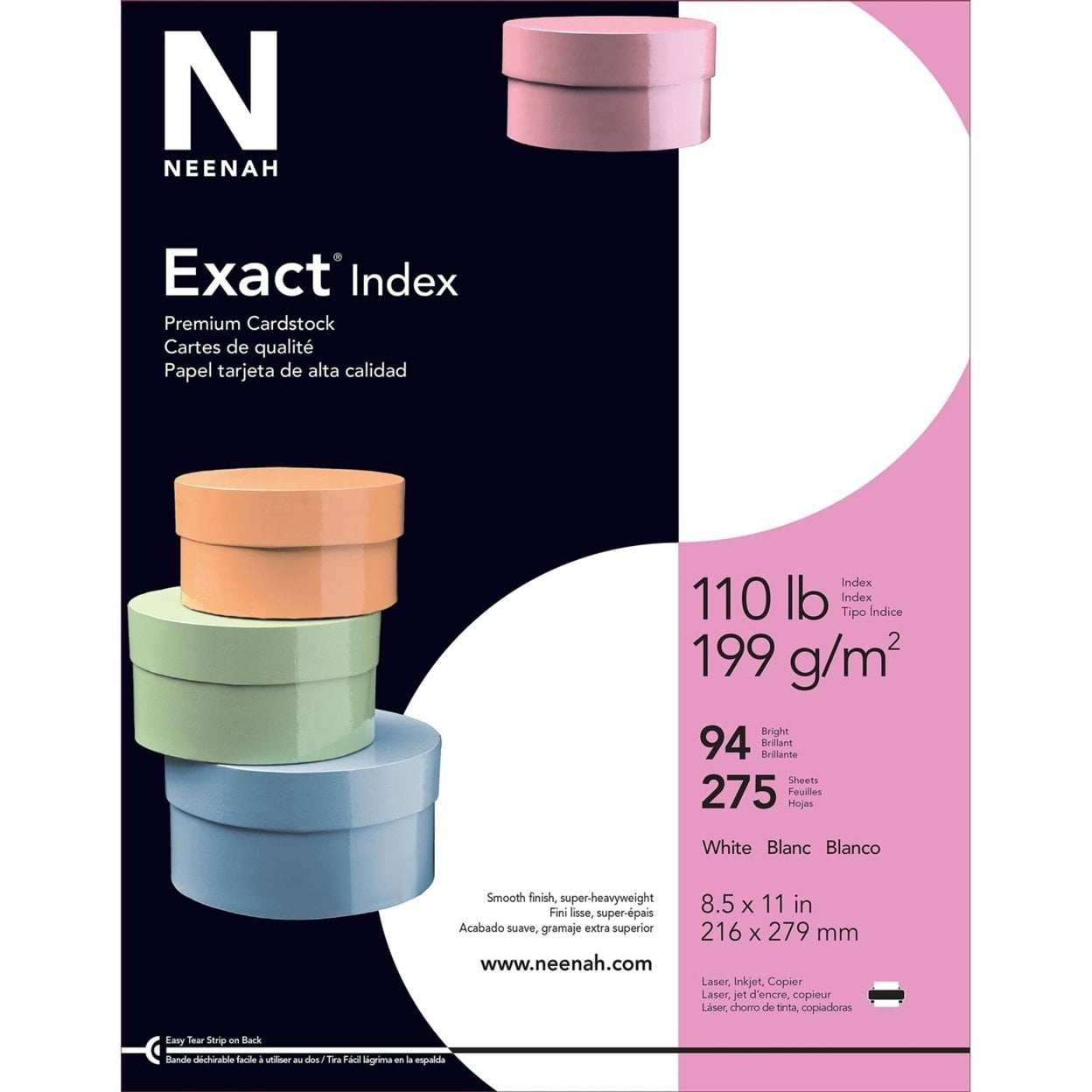 Exact Index Cardstock 8.5" x 11" 110 Pound/199 gsm White 275 Sheets