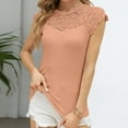 thumbnail image 2 of Jewelreauty Womens Lace Crew Neck Cap Sleeve Tank Tops Casual Ribbed Solid Shirts Summer Loose Fitting Tee (L, Orange), 2 of 9