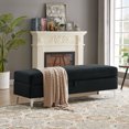 thumbnail image 2 of Velvet Entryway Cushioned Bench with Sturdy Metal Legs, End of Bed Bench with Protective Foot Pads, Load 500lb Upholstered Storage Ottoman Bench for Living Room Bedroom Hallway, Black, 2 of 9